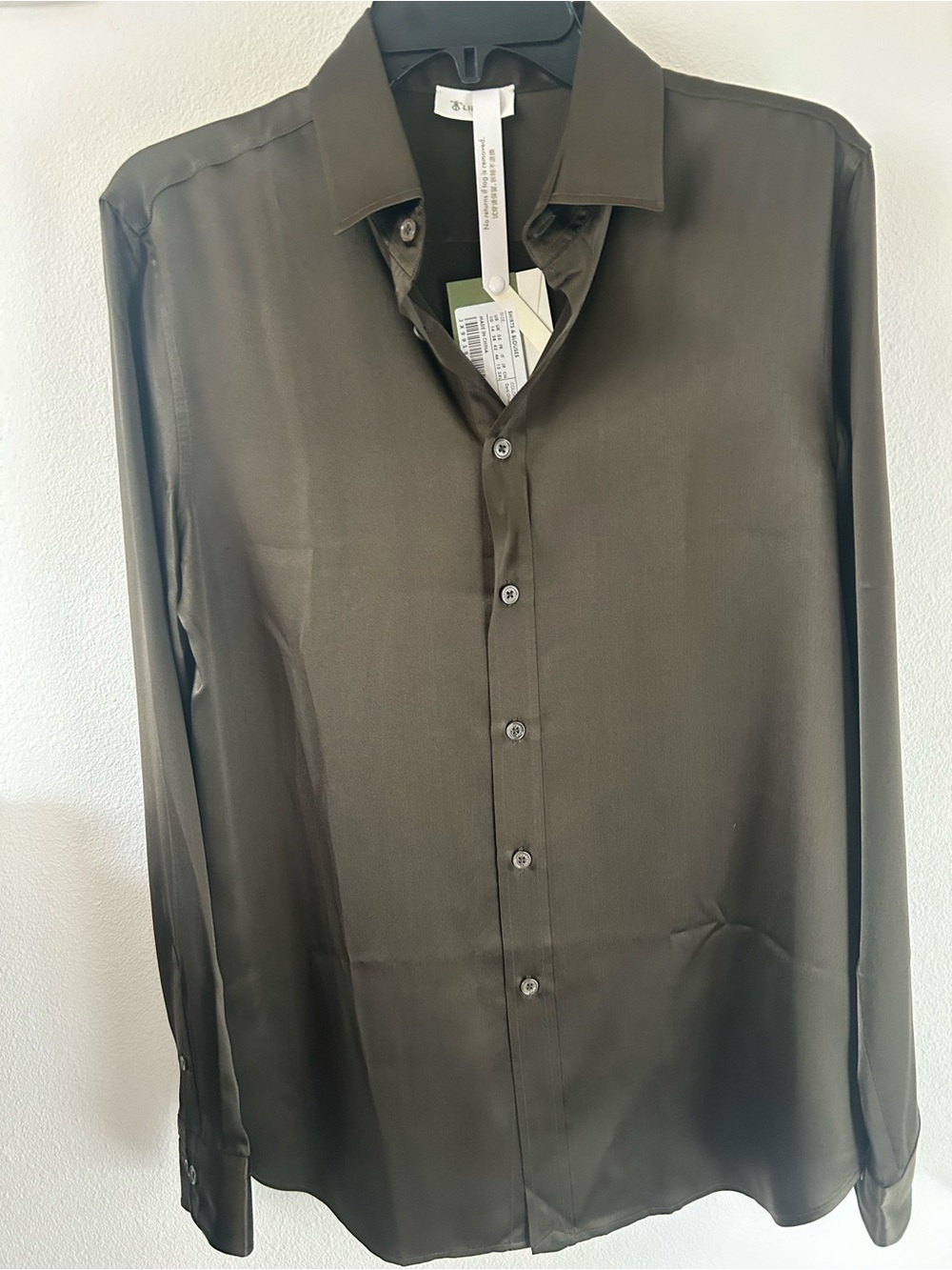 Women’s LILYSILK Tailored Button Down Silk Dark Olive Long-Sleeve  Shirt
